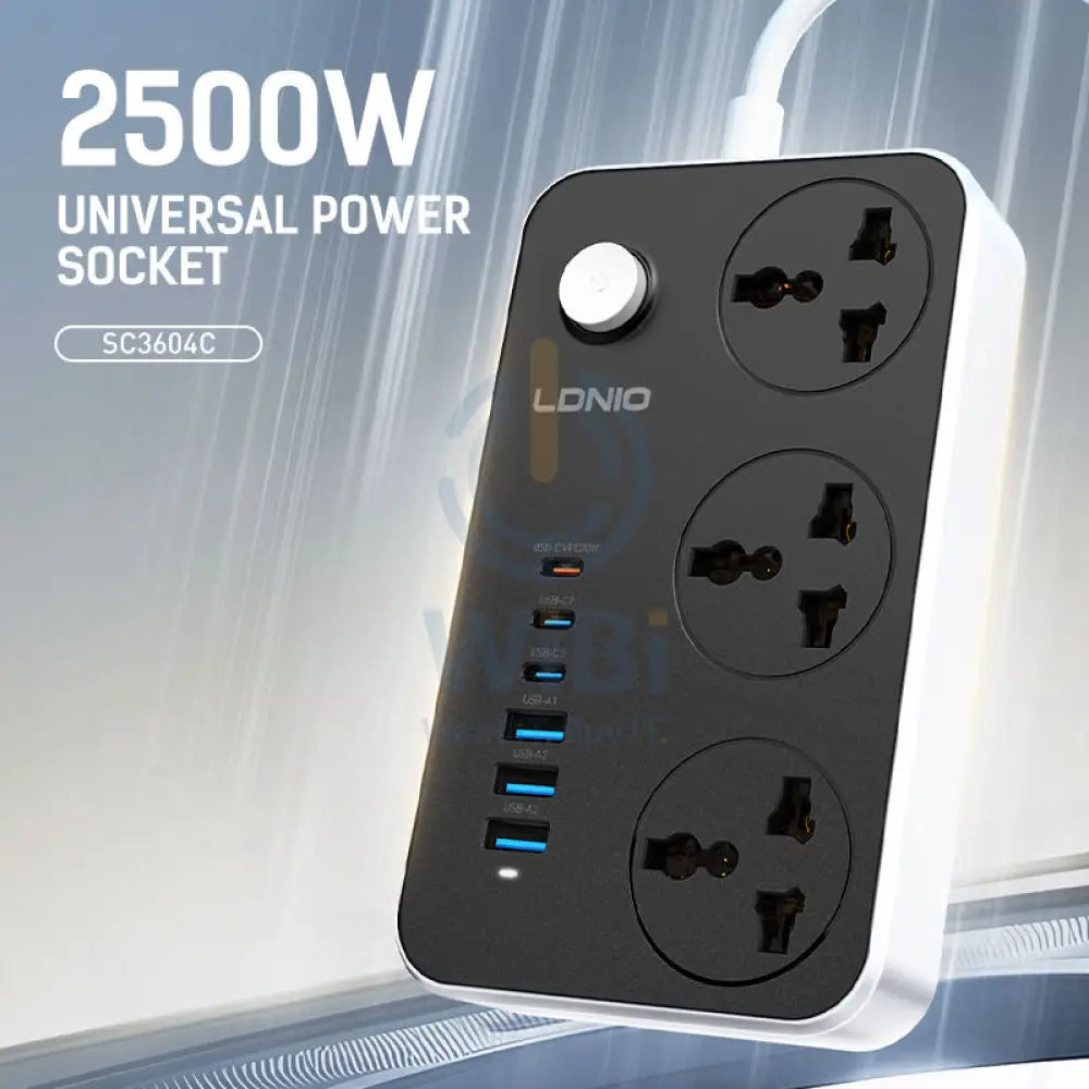 LDNIO SC3604C Extension Sockets - 3 Way / 2 Meters / 3x USB / 3x USB-C / Black Accessories > Power > Power Protection >
