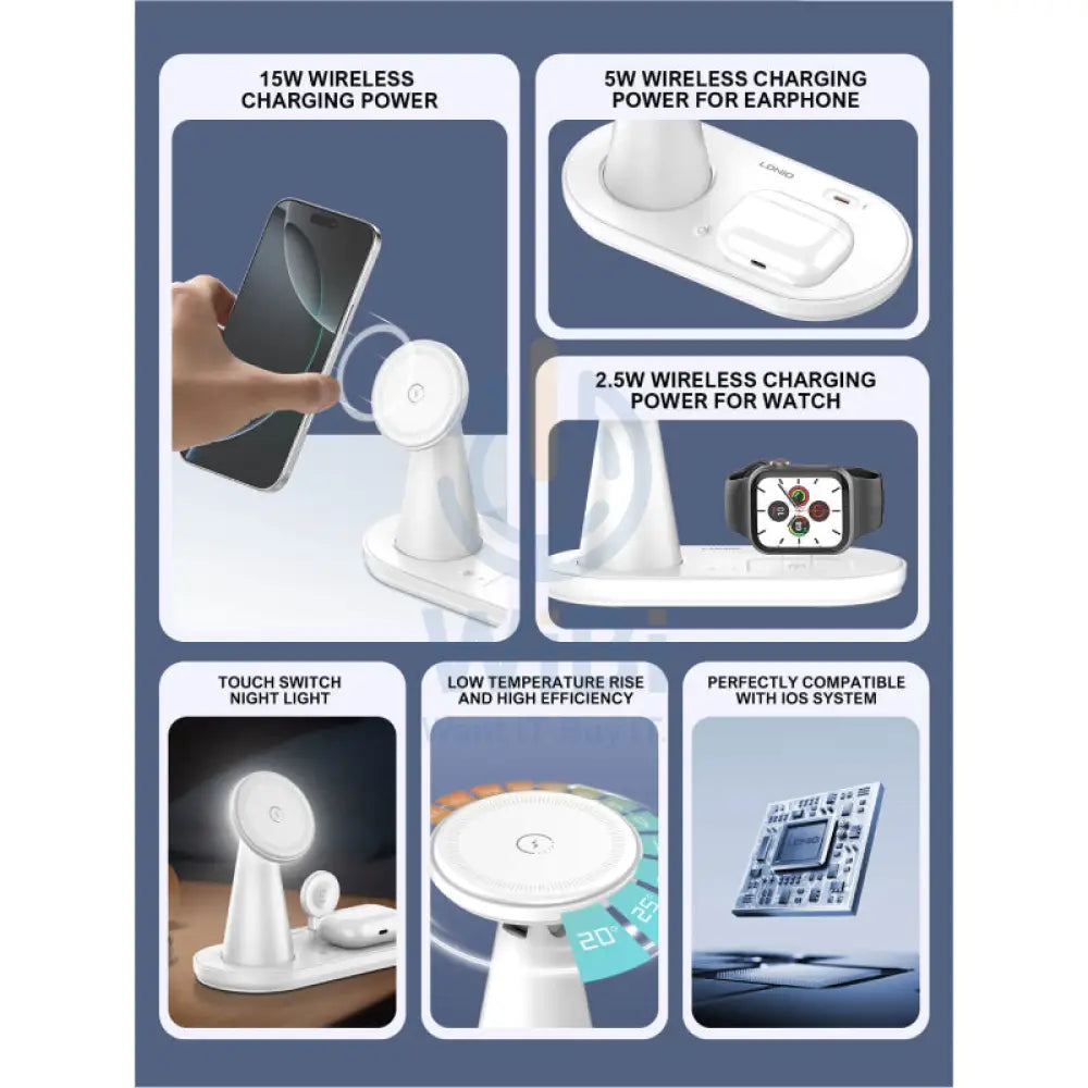 LDNIO WL01 5 in 1 Desktop Wireless Charging Station 25.5W / White Accessories > Power Adapters