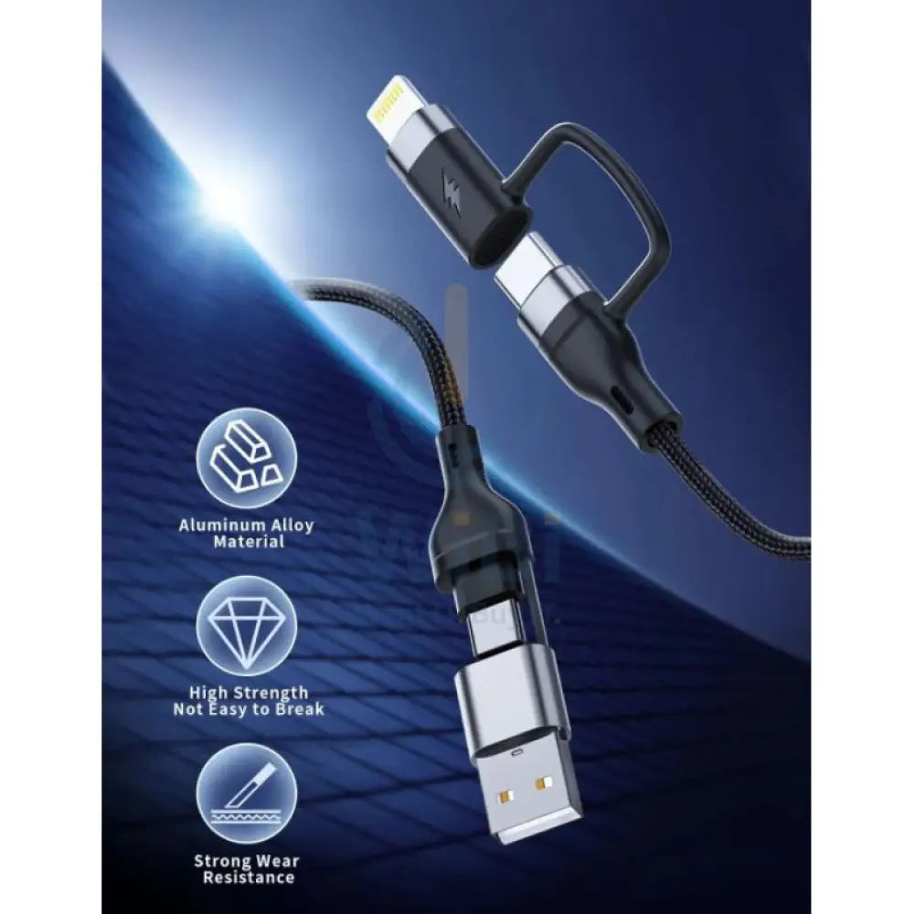 LEEDOR LD 008Q 4 in 1 Fast Charging data Cable 100W / 1.2 Meter / USB C / Lightning / USB A Black Accessories > Cables
