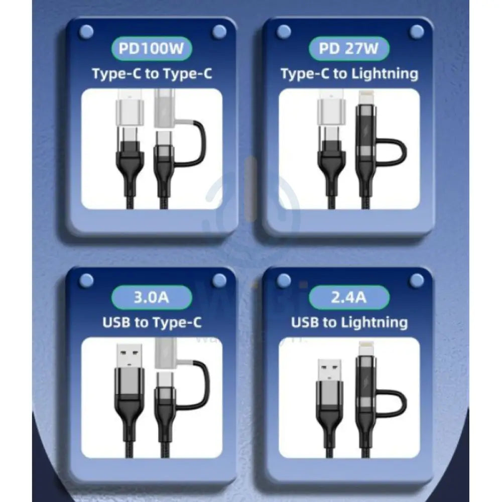 LEEDOR LD 008Q 4 in 1 Fast Charging data Cable 100W / 1.2 Meter / USB C / Lightning / USB A Black Accessories > Cables