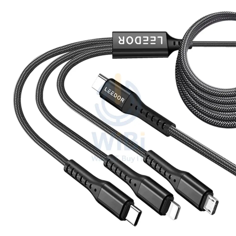 LEEDOR LD 009Q 3 in 1 Fast Charging data Cable 60W / 3 Meter / Type C / Lightning / Micro USB / Black Accessories >
