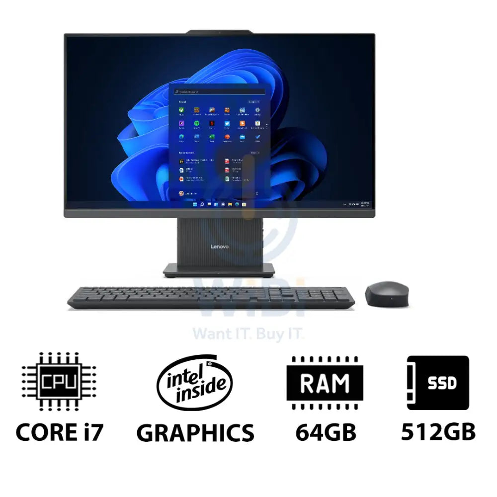 لينوفو إيديا سنتر 27 27 الجيل 9 المتكامل جهاز كمبيوتر - آي 7 / 64 جيجابايت / 512 جيجابايت (NVMe م.2 إس إس دي) / 27 بوصة FHD لا تعمل باللمس / ويندوز 11 الإنجليزية