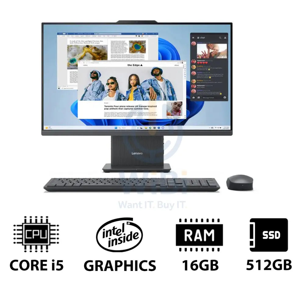 لينوفو إيديا سنتر الجيل  المتكامل  9جهاز كمبيوتر - آي 5 / 16 جيجابايت / 512 جيجابايت (NVMe م.2 إس إس دي) / 23.8 بوصة FHD لا تعمل باللمس / دوس (بدون نظام تشغيل) / ضمان سنة