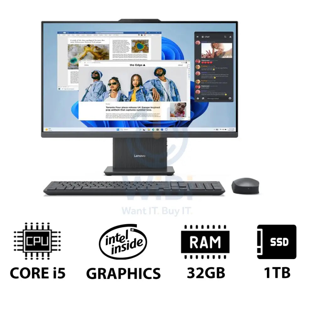 لينوفو إيديا سنتر الجيل التاسع المتكامل جهاز كمبيوتر - آي 5 / 32 جيجابايت / 1 تيرابايت (NVMe م.2 إس إس دي) / 23.8 بوصة FHD لا تعمل باللمس / دوس (بدون نظام تشغيل) / ضمان سنة / لونا