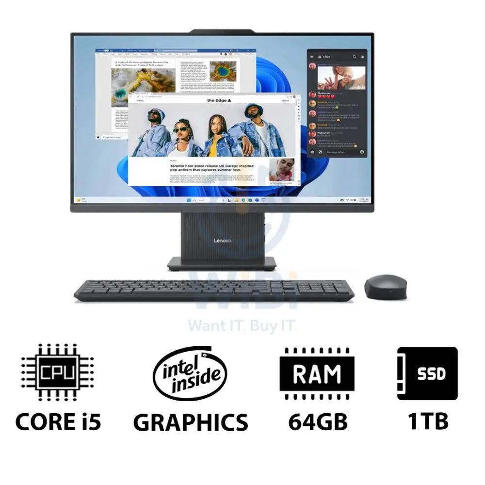 لينوفو إيديا سنتر الجيل التاسع المتكامل جهاز كمبيوتر - آي 5 / 64 جيجابايت / 1 تيرابايت (NVMe م.2 إس إس دي) / 23.8 بوصة FHD لا تعمل باللمس / دوس (بدون نظام تشغيل) / ضمان سنة / لونا