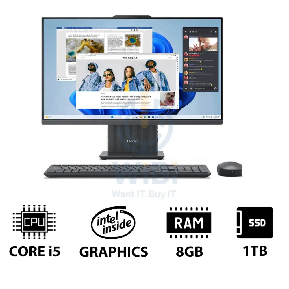 لينوفو إيديا سنتر الجيل  المتكامل  9جهاز كمبيوتر - آي 5 / 8 جيجابايت / 1 تيرابايت (NVMe م.2 إس إس دي) / 23.8 بوصة FHD لا تعمل باللمس / دوس (بدون نظام تشغيل) / ضمان سنة / لونا