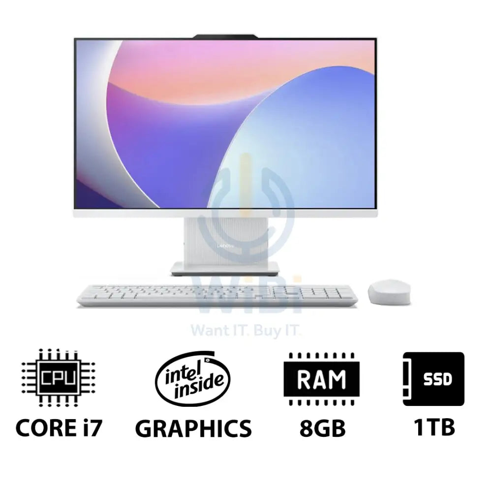 لينوفو إيديا سنتر الجيل التاسع المتكامل جهاز كمبيوتر - آي 7 / 8 جيجابايت / 1 تيرابايت (NVMe م.2 إس إس دي) / 23.8 بوصة FHD متعددة اللمس  دوس (بدون نظام تشغيل) / ضمان سنة
