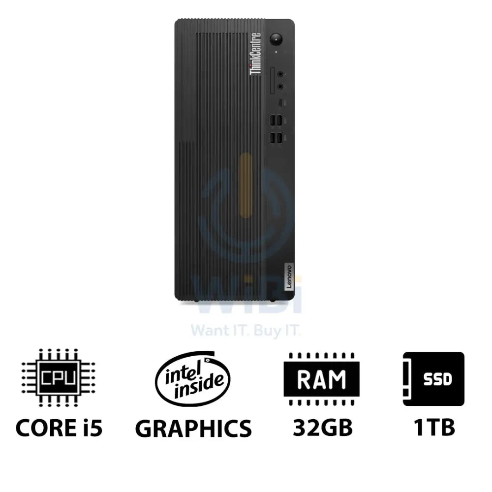 لينوفو ثينك سنتر M70t الجيل 5 - آي 5 / 32 جيجابايت / 1 تيرابايت (NVMe م.2 إس إس دي) / دوس (بدون نظام تشغيل) / ضمان سنة - كمبيوتر مكتبي كمبيوتر مكتبي  كل