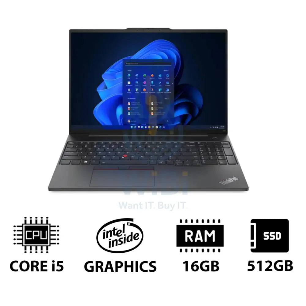 Lenovo ThinkPad E16 Gen 1 - 16.0’’ WUXGA / i5 / 16GB / 512GB (NVMe M.2 SSD) / Win 11 Pro / Arabic/English / 1YW