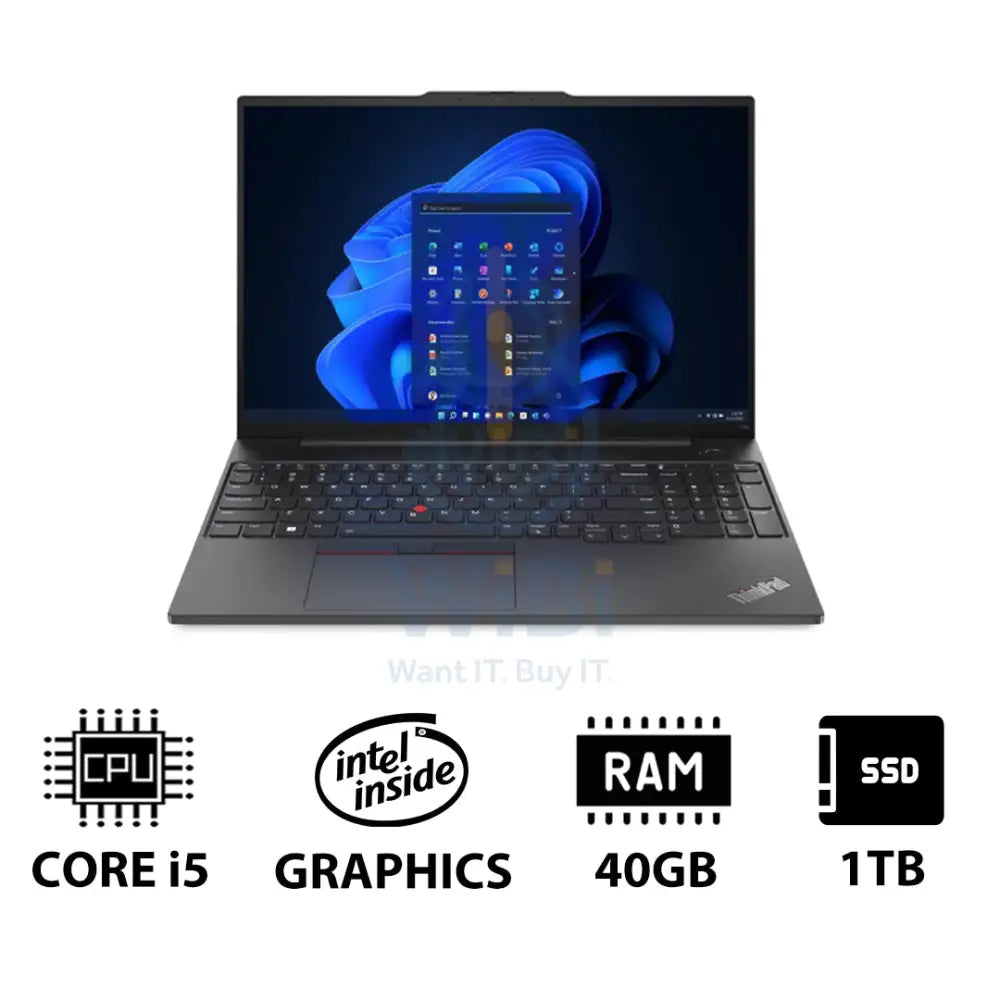 Lenovo ThinkPad E16 Gen 1 - 16.0’’ WUXGA / i5 / 40GB / 1TB (NVMe M.2 SSD) / Win 11 Pro / Arabic/English / 1YW / Lenovo