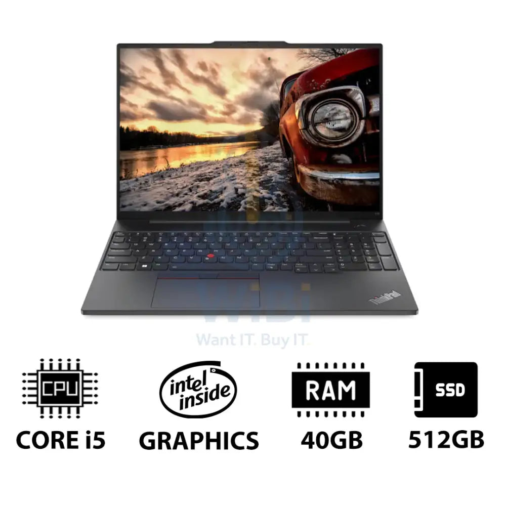 Lenovo ThinkPad E16 Gen 1 - 16.0’’ WUXGA / i5 / 40GB / 512GB (NVMe M.2 SSD) / DOS (Without OS) / Arabic/English / 1YW