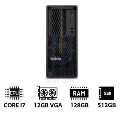 Lenovo ThinkStation P3 Tower - i7-14700 2.1GHz / 20-Cores / 128GB / 512GB (NVMe M.2 SSD) / RTX A2000 12GB VGA / Win 11