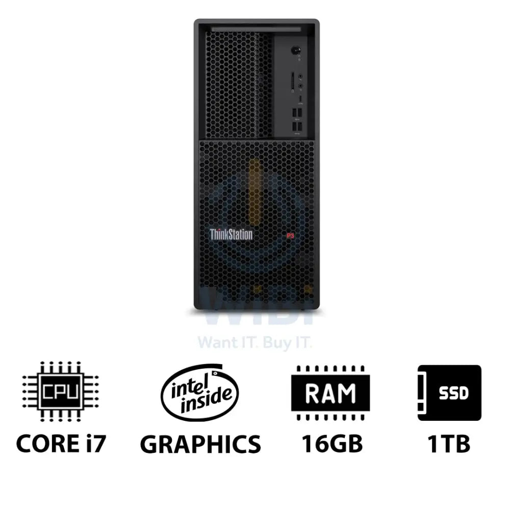 لينوفو ثنك ستيشن برج P3 - آي 7 2.1 جيجا هرتز / 20 نواة / 16 جيجابايت / 1 تيرابايت (NVMe م.2 إس إس دي) / ويندوز 11 برو / ضمان ثلاث سنوات - محطة عمل