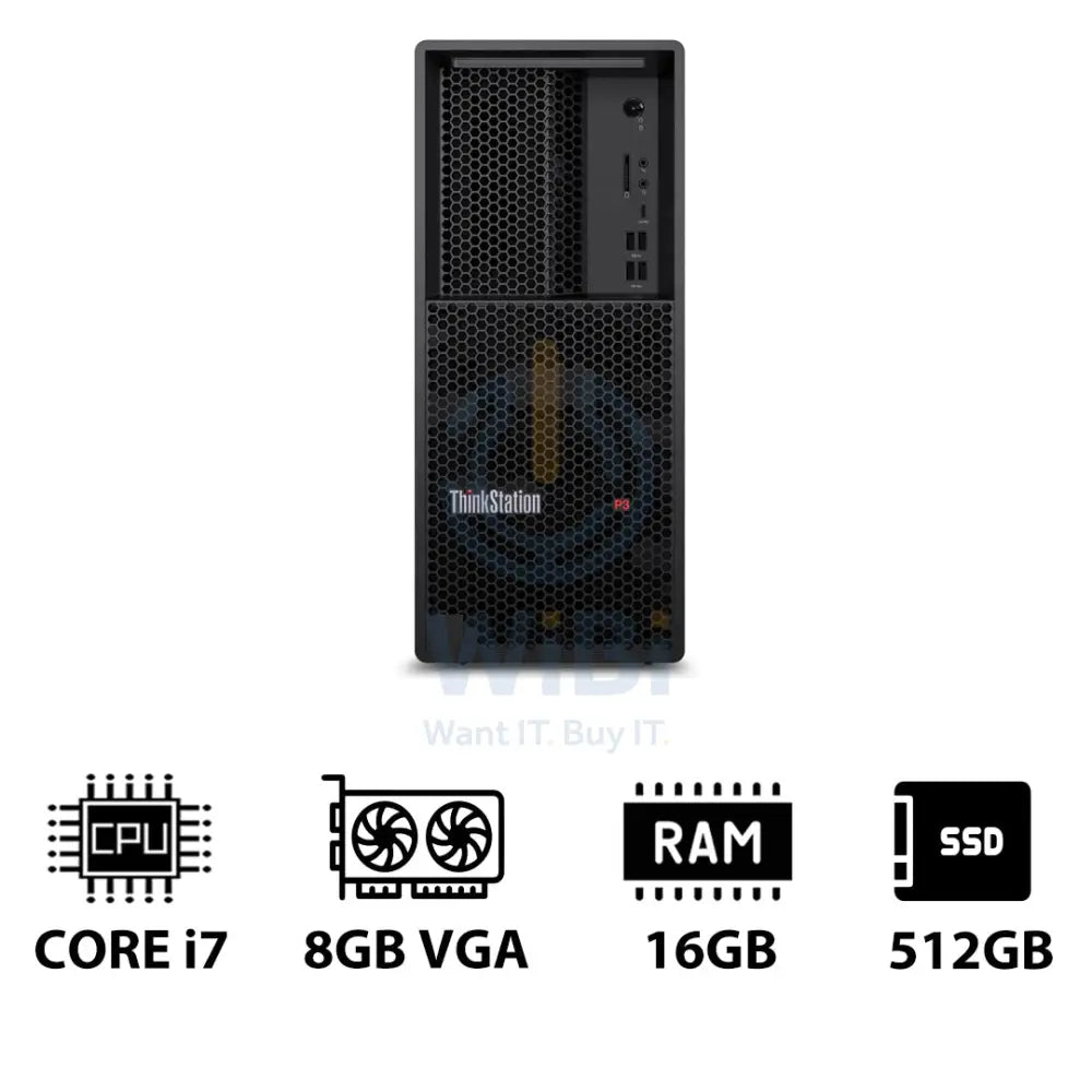 لينوفو ثنك ستيشن برج P3 - آي 7 2.1 جيجا هرتز / 20 نواة / 16 جيجابايت / 512 جيجابايت (NVMe م.2 إس إس دي) / NVIDIA T1000 8 جيجابايت في جي إيه  ويندوز 11