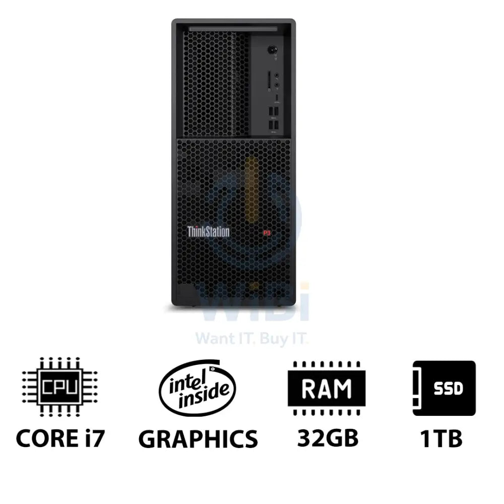 لينوفو ثنك ستيشن برج P3 - آي 7 2.1 جيجا هرتز / 20 نواة / 32 جيجابايت / 1 تيرابايت (NVMe م 2.2 إس إس دي) / ويندوز 11 برو / ضمان ثلاث سنوات - محطة عمل