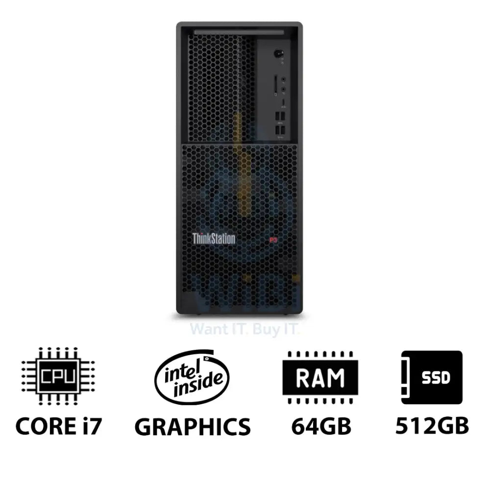Lenovo ThinkStation P3 Tower - i7-14700 2.1GHz / 20-Cores / 64GB / 512GB (NVMe M.2 SSD) / Win 11 Pro / 3YW