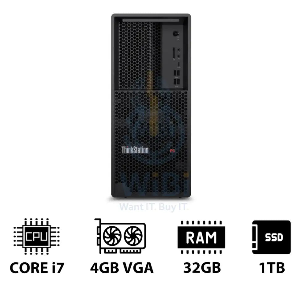 Lenovo ThinkStation P3 Tower - i7-14700K 3.4GHz / 20-Cores / 32GB / 1TB (NVMe M.2 SSD) / NVIDIA T400 4GB VGA / Win 11
