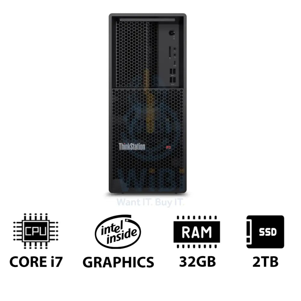 Lenovo ThinkStation P3 Tower - i7-14700K 3.4GHz / 20-Cores / 32GB / 2TB (NVMe M.2 SSD) / Win 11 Pro / 3YW - Workstation