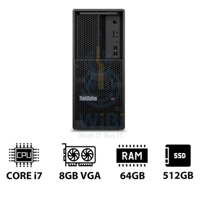 Lenovo ThinkStation P3 Tower - i7-14700K 3.4GHz / 20-Cores / 64GB / 512GB (NVMe M.2 SSD) / NVIDIA T1000 8GB VGA / Win
