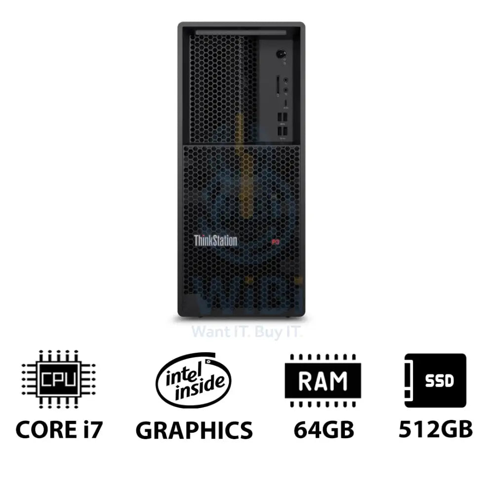 Lenovo ThinkStation P3 Tower - i7-14700K 3.4GHz / 20-Cores / 64GB / 512GB (NVMe M.2 SSD) / Win 11 Pro / 3YW