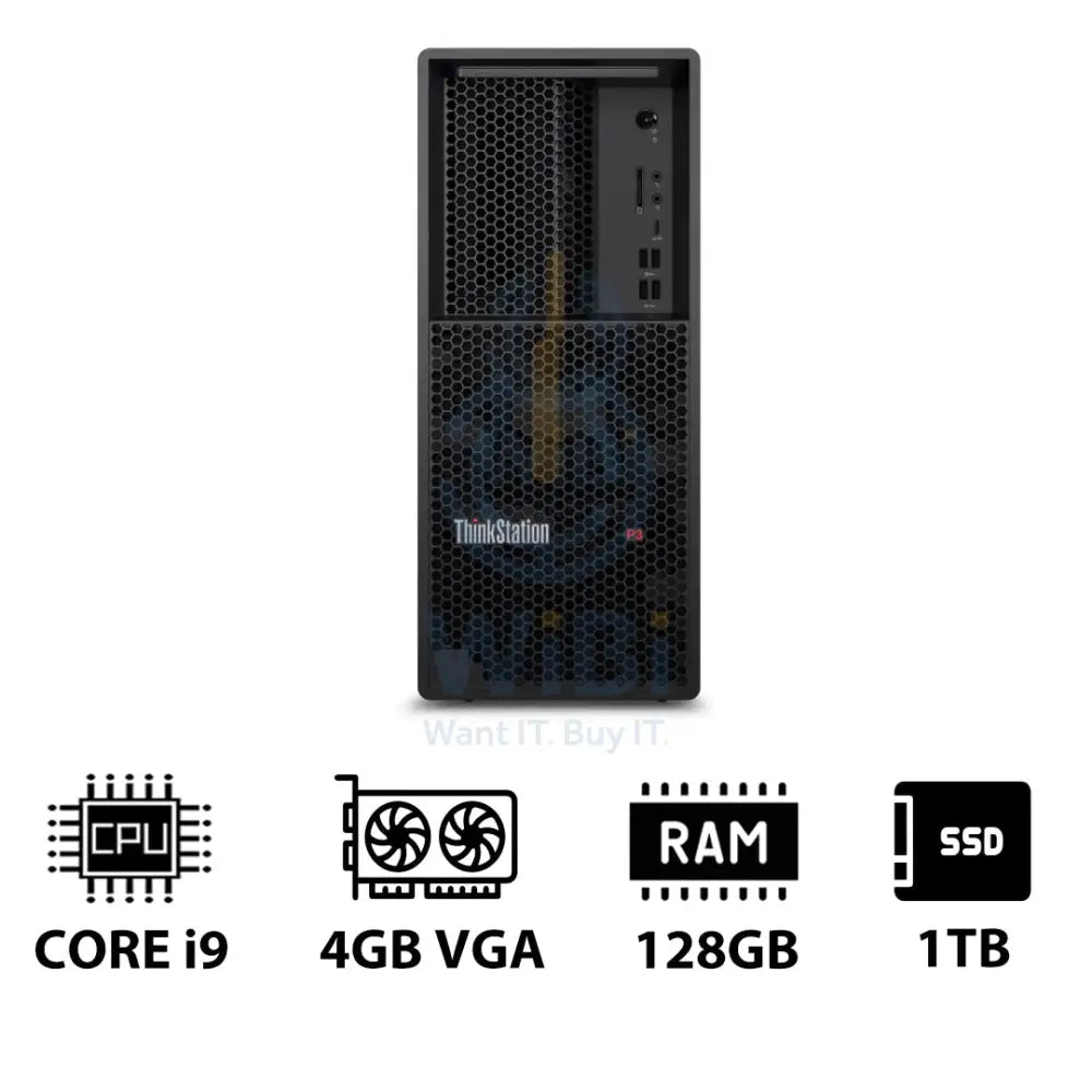 Lenovo ThinkStation P3 Tower - i9-14900K 3.2GHz / 24-Cores / 128GB / 1TB (NVMe M.2 SSD) / NVIDIA T400 4GB VGA / Win 11