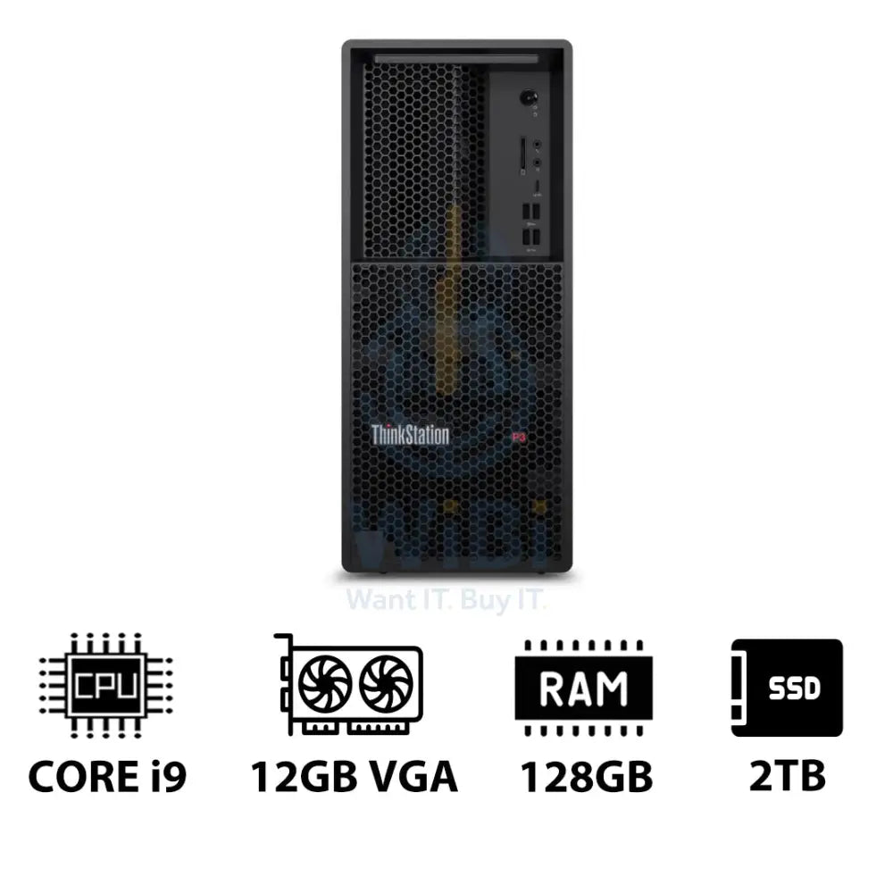 Lenovo ThinkStation P3 Tower - i9-14900K 3.2GHz / 24-Cores / 128GB / 2TB (NVMe M.2 SSD) / RTX A2000 12GB VGA / Win 11