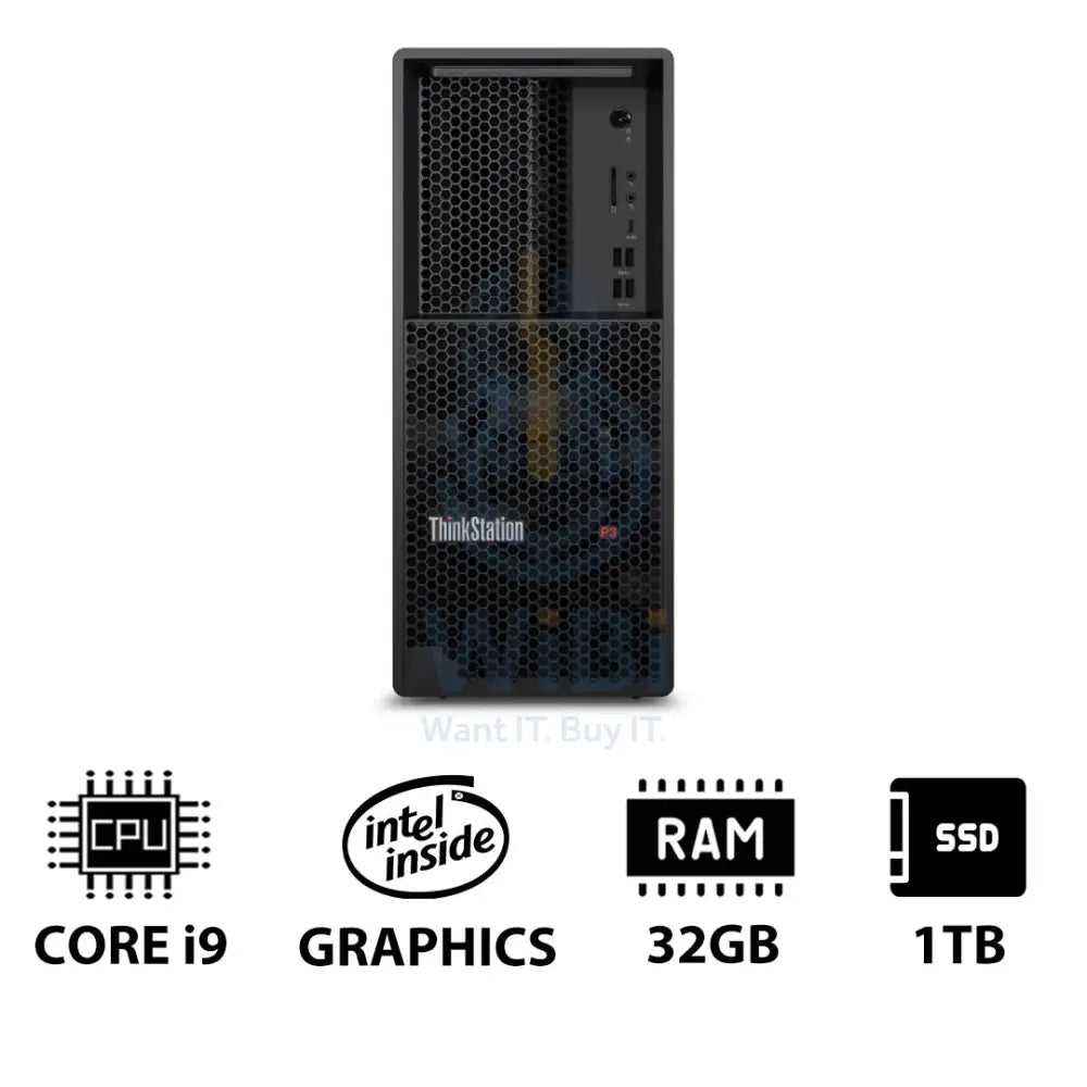 Lenovo ThinkStation P3 Tower - i9-14900K 3.2GHz / 24-Cores / 32GB / 1TB (NVMe M.2 SSD) / Win 11 Pro / 3YW - Workstation