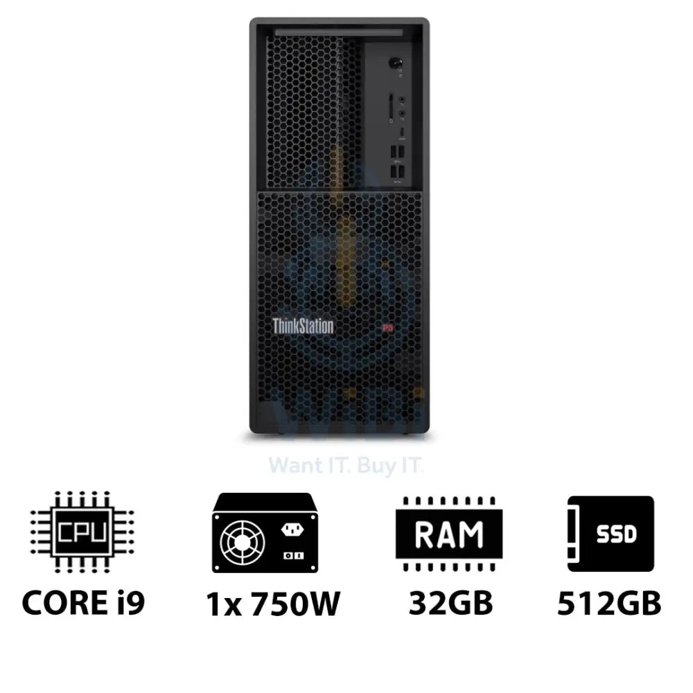 Lenovo ThinkStation P3 Tower - i9-14900K 3.2GHz / 24-Cores / 32GB / 512GB (NVMe M.2 SSD) / DOS (Without OS) / 3YW