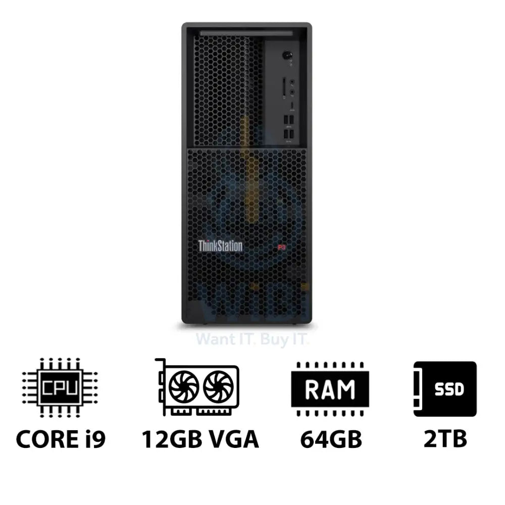 Lenovo ThinkStation P3 Tower - i9-14900K 3.2GHz / 24-Cores / 64GB / 2TB (NVMe M.2 SSD) / RTX A2000 12GB VGA / Win 11