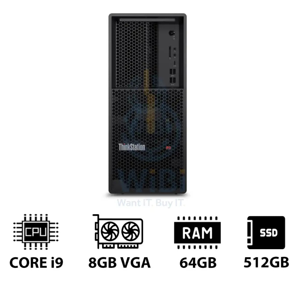 Lenovo ThinkStation P3 Tower - i9-14900K 3.2GHz / 24-Cores / 64GB / 512GB (NVMe M.2 SSD) / NVIDIA T1000 8GB VGA / Win