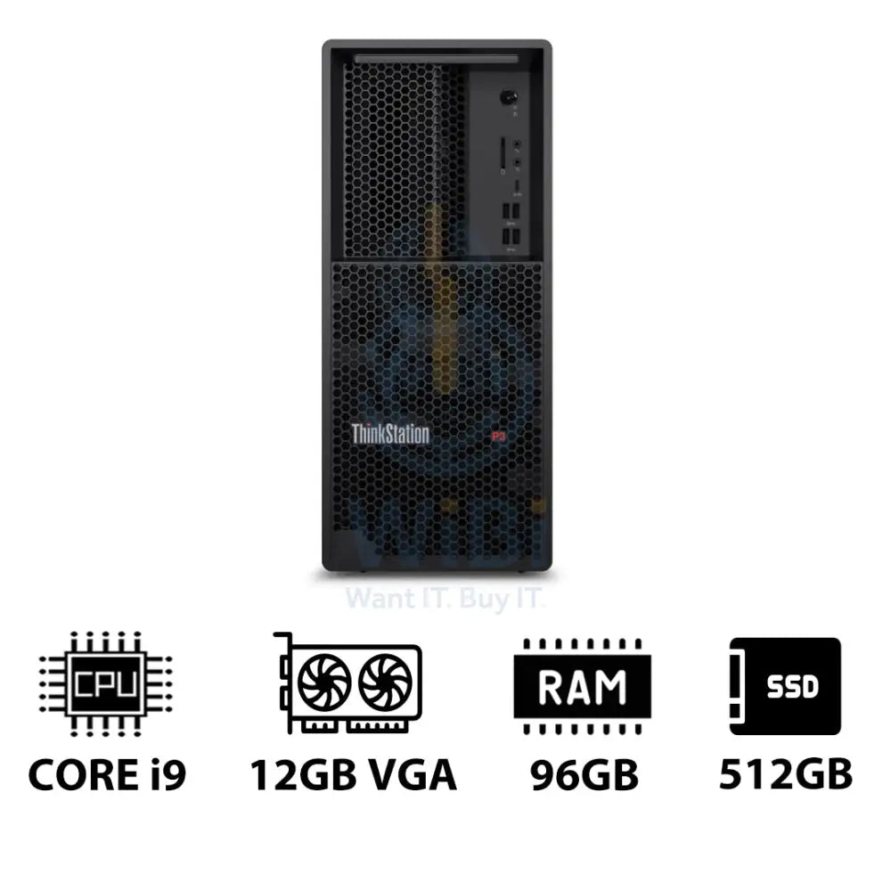 Lenovo ThinkStation P3 Tower - i9-14900K 3.2GHz / 24-Cores / 96GB / 512GB (NVMe M.2 SSD) / RTX A2000 12GB VGA / Win 11