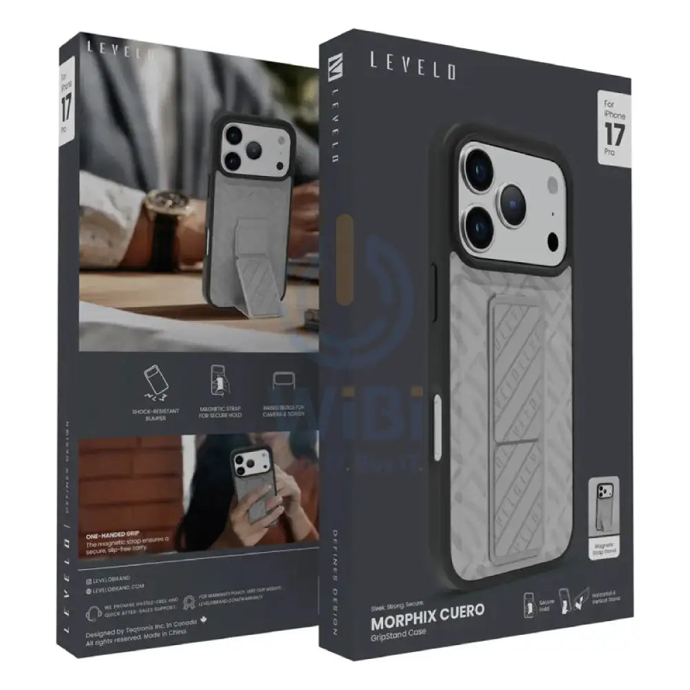 Levelo Morphix Cuero Gripstand Case For Apple iPhone 17 Pro - Cloud Grey Accessories > Mobiles & Tablets > Mobiles >