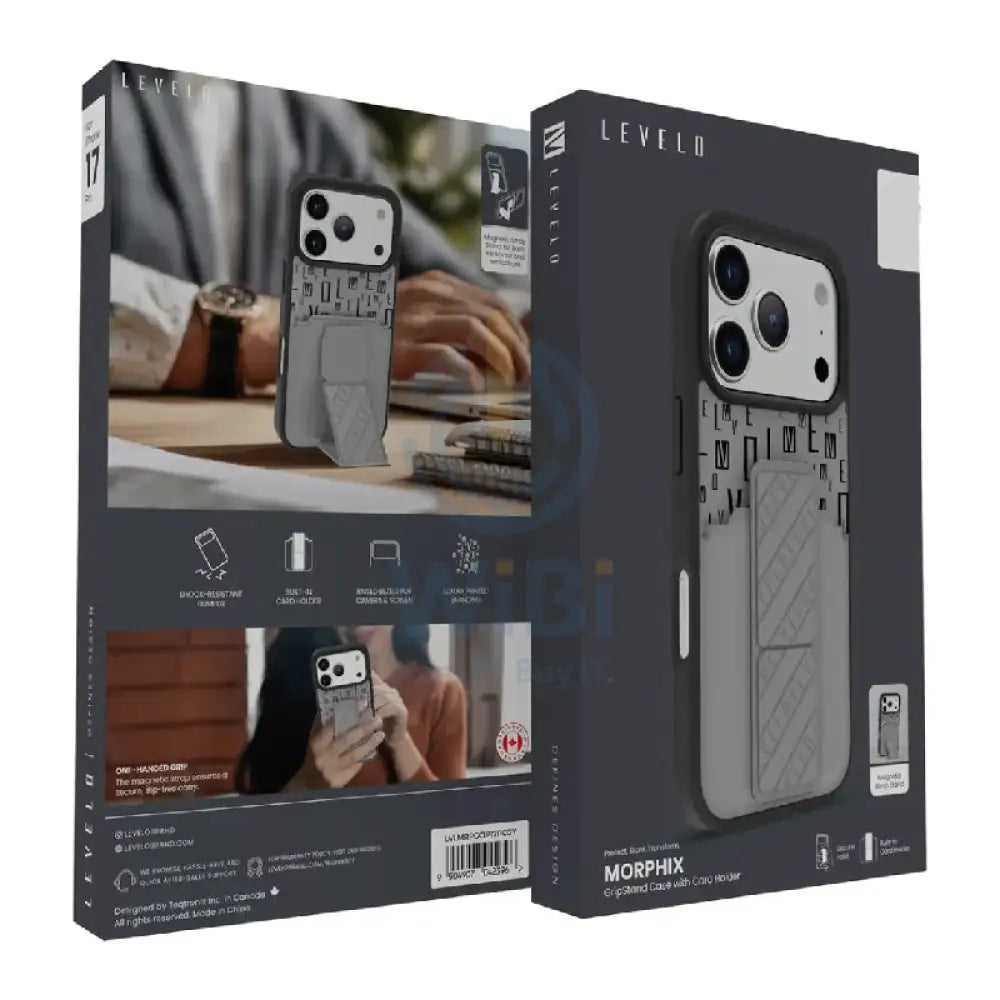 Levelo Morphix Gripstand Case With Cardholder For Apple iPhone 17 Pro - Cloud Grey Accessories > Mobiles & Tablets >