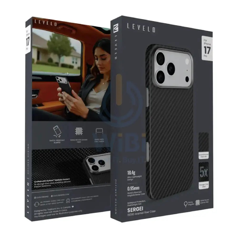Levelo Sergei 1500D Aramid Fiber Case For Apple iPhone 17 Pro - Black Accessories > Mobiles & Tablets > Mobiles >