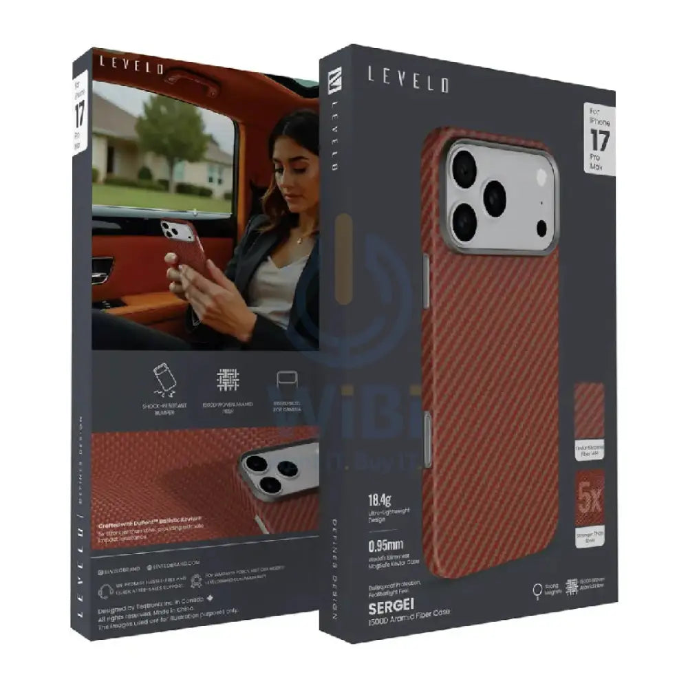 Levelo Sergei 1500D Aramid Fiber Case For Apple iPhone 17 Pro Max - Sunset Accessories > Mobiles & Tablets > Mobiles >