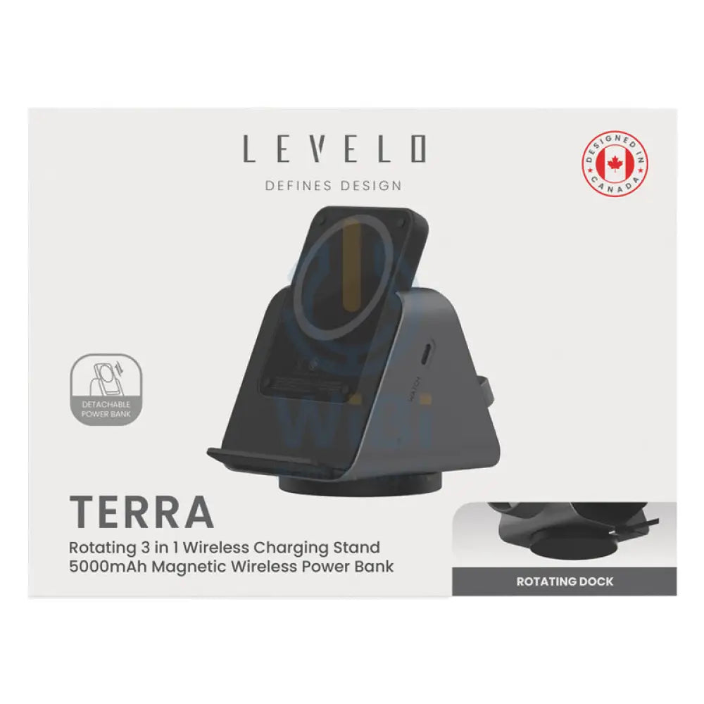 Levelo TERRA Rotating 3-in-1 Wireless Charging Stand with Portable Power Bank - 5000mAh / Black Accessories > Power Bank