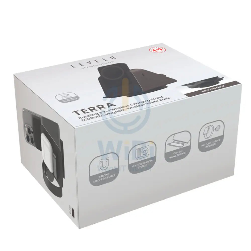 Levelo TERRA Rotating 3-in-1 Wireless Charging Stand with Portable Power Bank - 5000mAh / Black Accessories > Power Bank