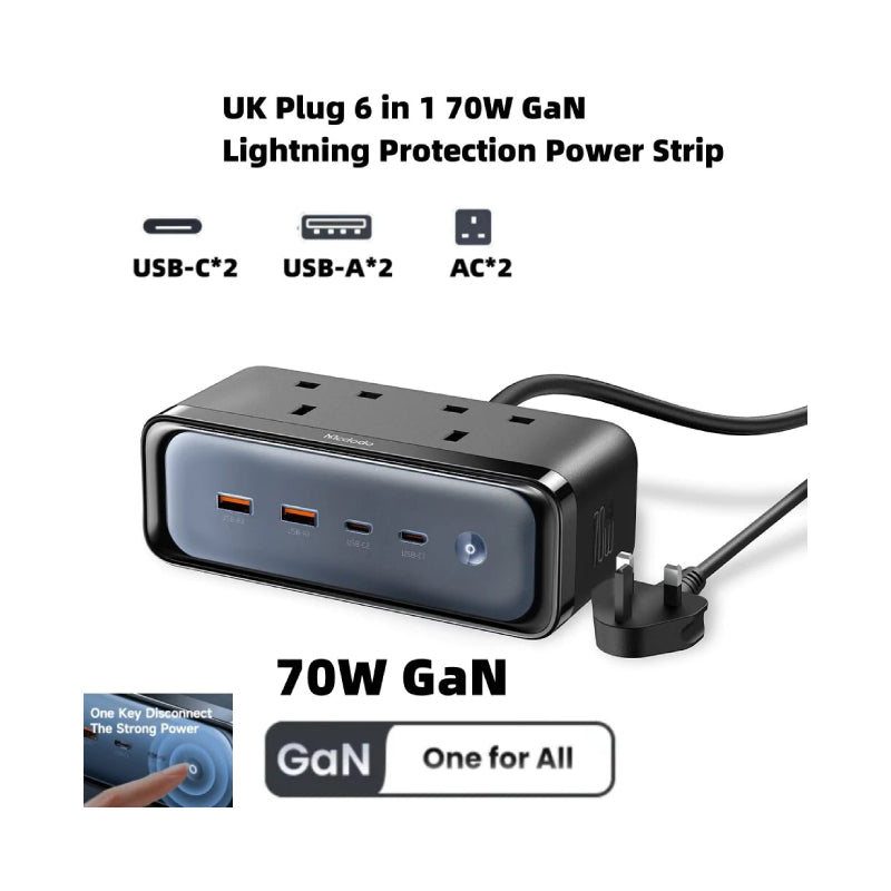 Mcdodo CH-459 6in1 GaN Lightning Protection Power Strip - 70W / Black