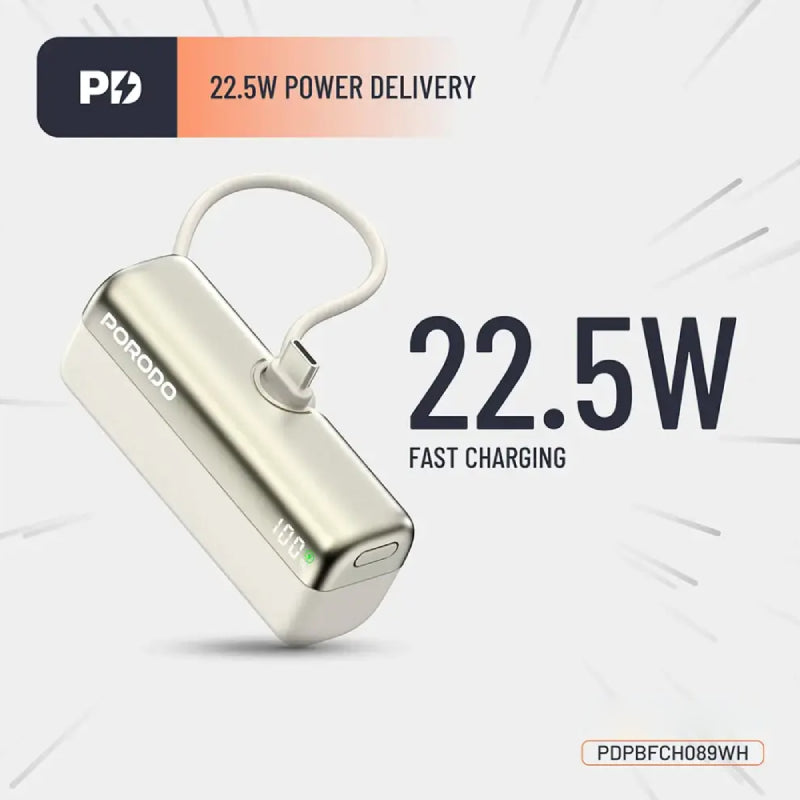Porodo Pocket Volt Power Bank - 5000mAh / 22.5W / USB-C / White
