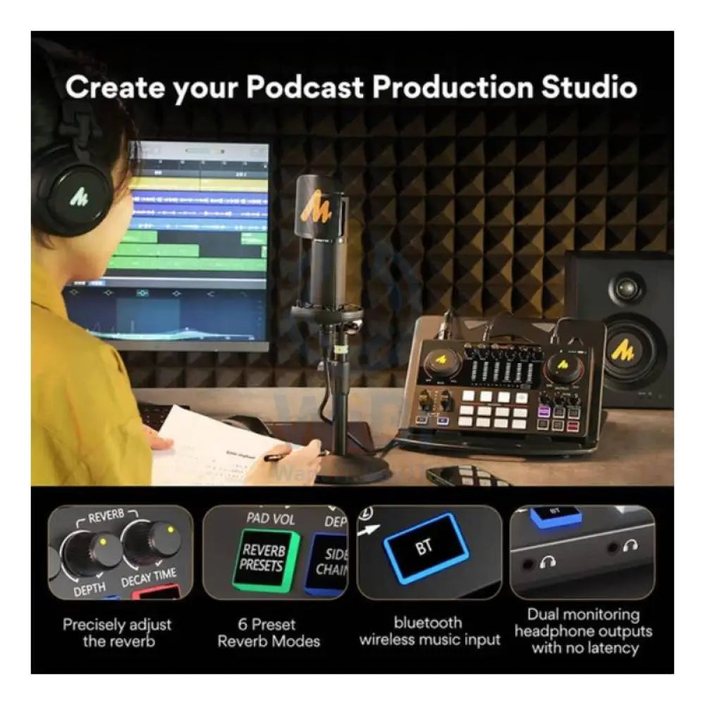 Maonocaster AME2A All-In-One Podcast Equipment Audio Interface Bundle with XLR Condenser Microphone - Black Accessories