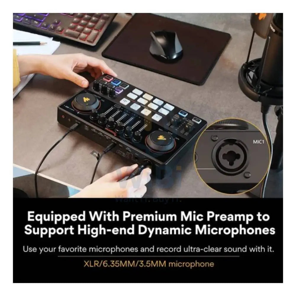 Maonocaster AME2A All-In-One Podcast Equipment Audio Interface Bundle with XLR Condenser Microphone - Black Accessories