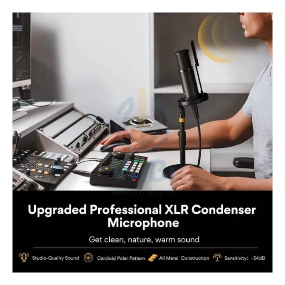 Maonocaster AME2A All-In-One Podcast Equipment Audio Interface Bundle with XLR Condenser Microphone - Black Accessories
