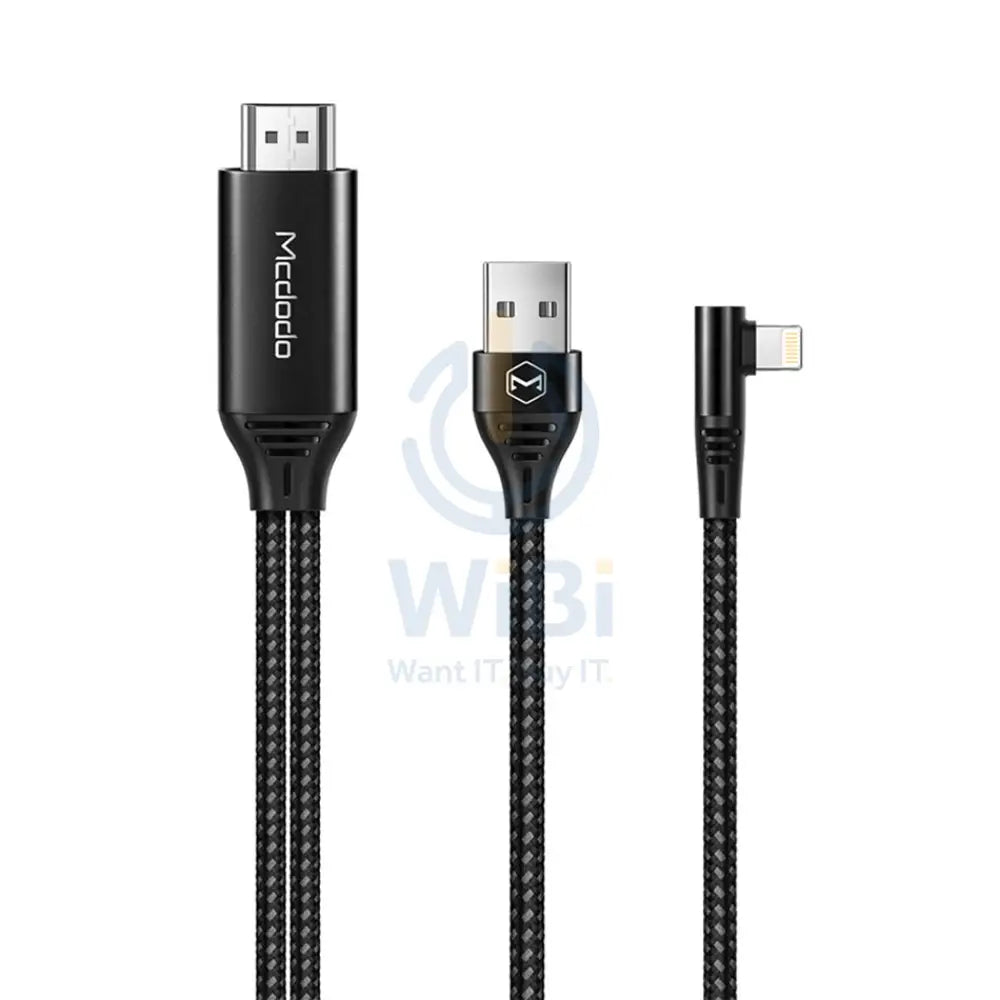 Mcdodo 90 Degree 4K HD Adapter TV Cable - USB / Lightning / HDMI / 2 Meter / Black Accessories > Cables & Converters >