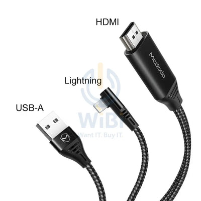 Mcdodo 90 Degree 4K HD Adapter TV Cable - USB / Lightning / HDMI / 2 Meter / Black Accessories > Cables & Converters >