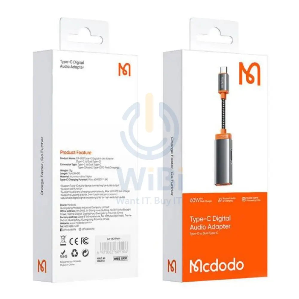 Mcdodo Oryx Series 60W PD Type-C To Dual Type-C Audio Adapter Cable – CA-0520 Accessories > Cables & Converters > Audio