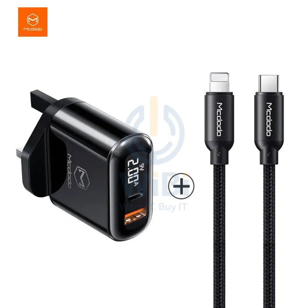 Mcdodo PD + QC Fast Charging Adapter With Type C To Lightning PD Cable - 20W / Black