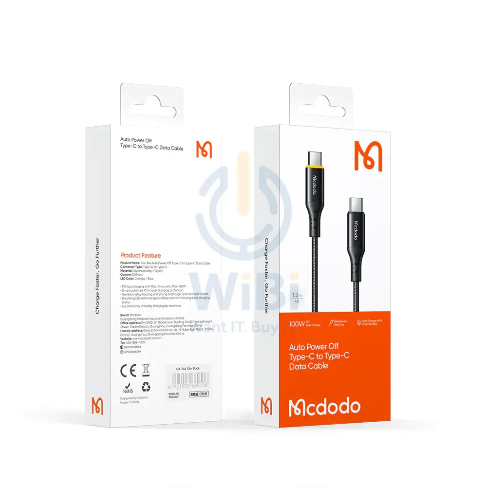 Mcdodo Type-C To Type-C Cable - 1.2M / 100W / Black Accessories > Cables & Converters > Cables