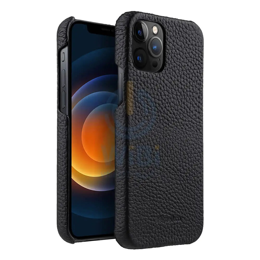 Melkco Back Snap Series Lai Chee Pattern Premium Leather Snap Cover Case - Apple iPhone 12/12 Pro / Black Accessories >