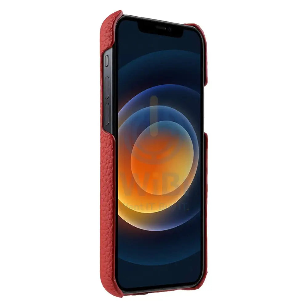 Melkco Back Snap Series Lai Chee Pattern Premium Leather Snap Cover Case - Apple iPhone 12 Pro Max / Red Accessories >
