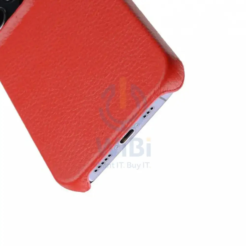 Melkco Back Snap Series Lai Chee Pattern Premium Leather Snap Cover Case - Apple iPhone 12 Pro Max / Red Accessories >